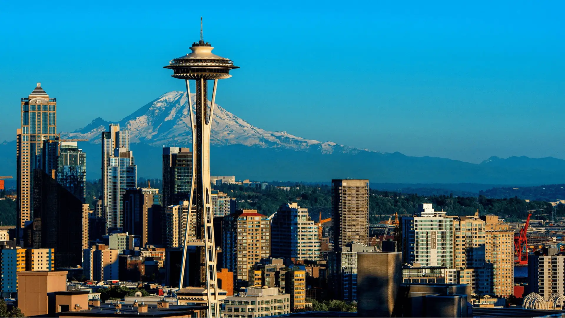 Seattle Famous Space Needle with Mt. Rainier in the Background, Washington State