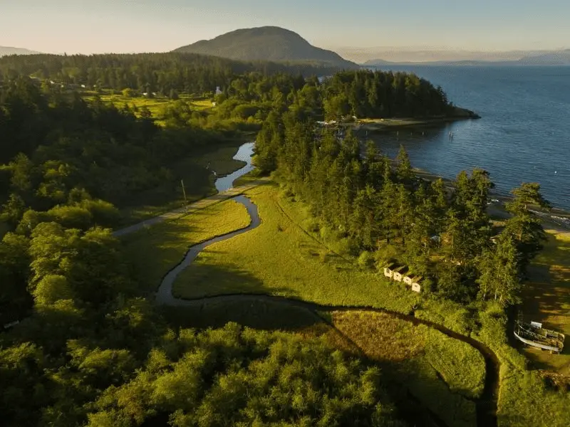 Aerial View of Lummi Island, Washington. Legoe Bay