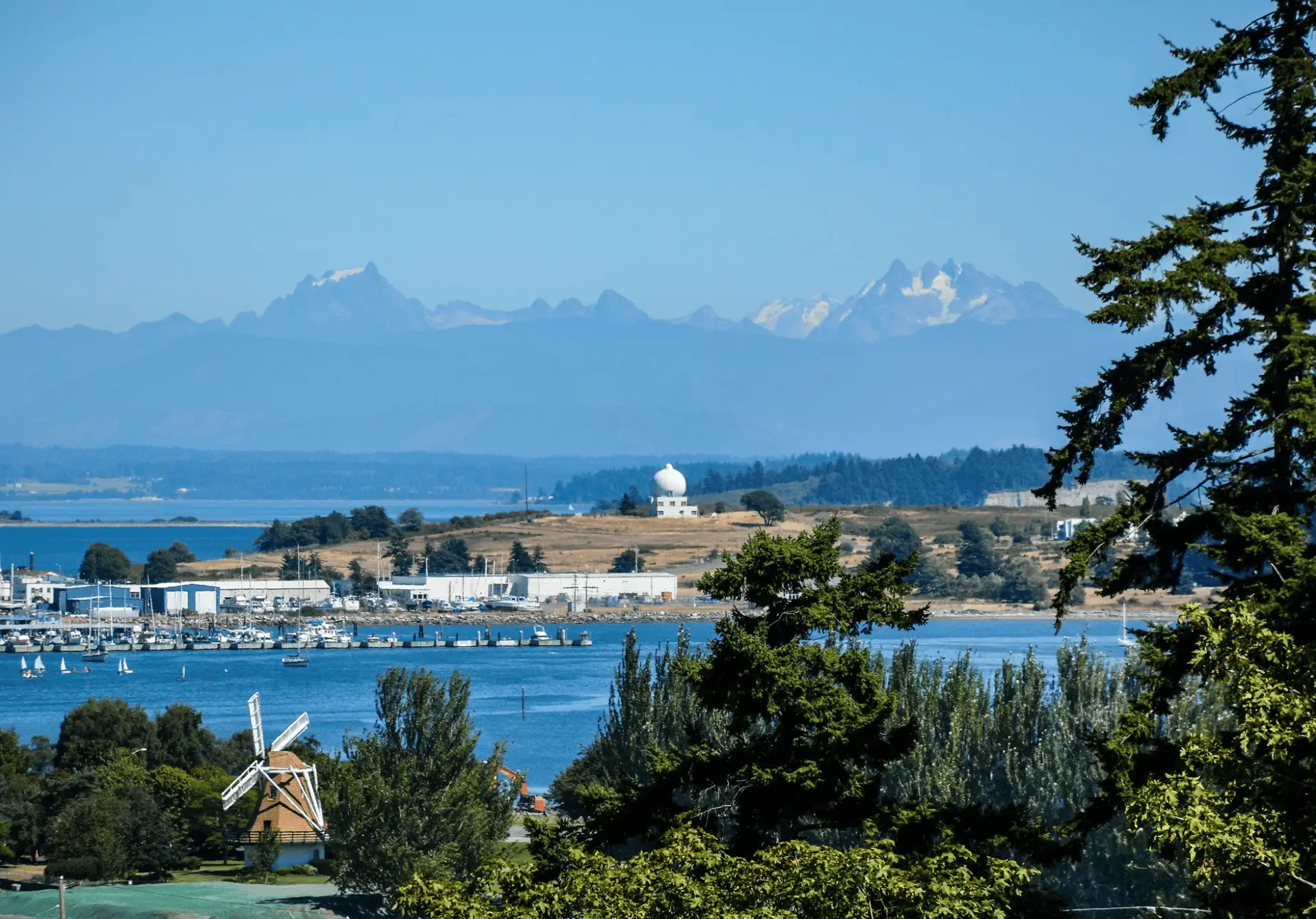 Oak Harbor Windjammer Beach with Olympic Mountain Range in Background