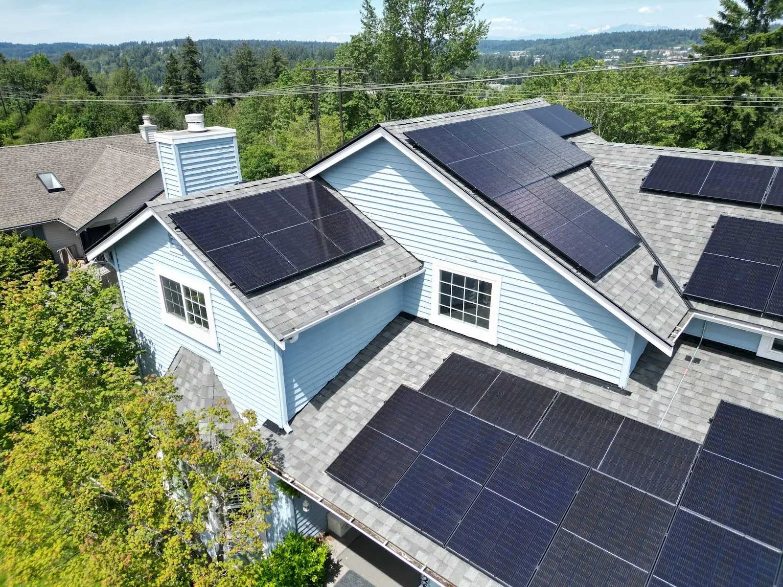 Home with solar panels on the roof in Seattle, Washington