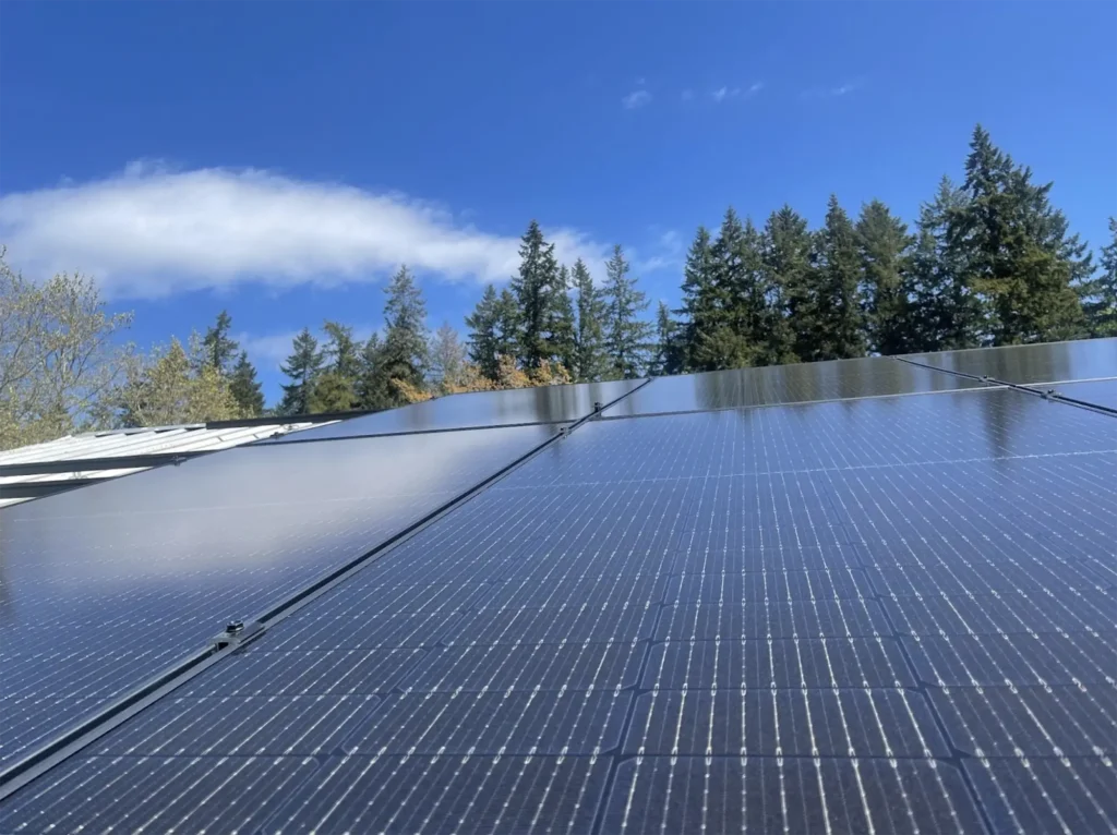 bifacial solar panel on top of a roof in the Pacific Northwest 